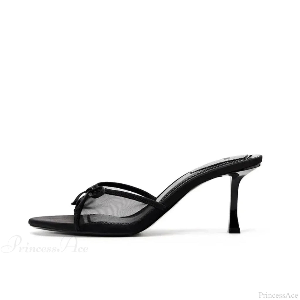 Summer Bow Decorated Mesh Fabric High-heeled Fashion Low Heel Pump
