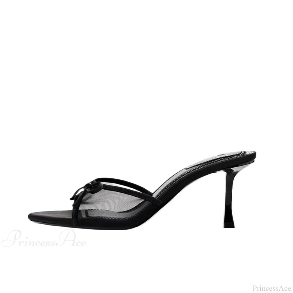 Summer Bow Decorated Mesh Fabric High-heeled Fashion Low Heel Pump
