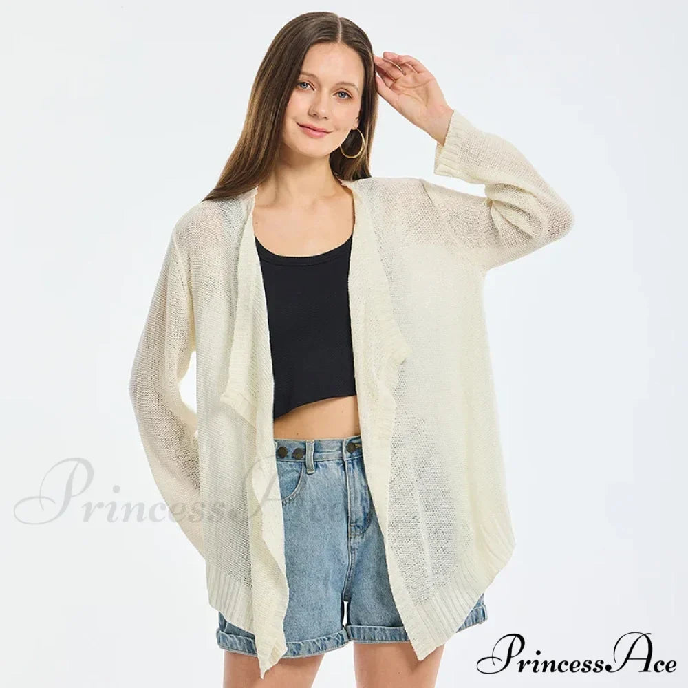 Summer Cozy Mesh Open Front Long Sleeve Comfortable Thin Fashionable Cardigan Sweater