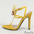 Summer Fashion Flowers Ankle Strap Gladiator Sandals Women Open Toe Yellow High Heels Party Dress Shoes Size 36-43