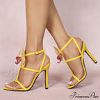 Summer Fashion Flowers Ankle Strap Gladiator Sandals Women Open Toe Yellow High Heels Party Dress Shoes Size 36-43