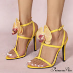 Summer Fashion Flowers Ankle Strap Gladiator Sandals Women Open Toe Yellow High Heels Party Dress Shoes Size 36-43