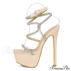 Summer Fashion Rhinestone Narrow Band Women Stiletto Sandals Open Toe Platform High Heels Party Stripper Shoes