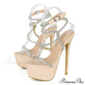 Summer Fashion Rhinestone Narrow Band Women Stiletto Sandals Open Toe Platform High Heels Party Stripper Shoes