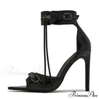 Summer Fashion Zip Tassel Women Sandals Metal Rivet Buckle Pointed Open Toe Stripper Heels Wedding Banquet Shoes Stiletto