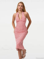 Summer Floral Backless Tie-Up Halter Neck Midi Party Floral Dress