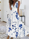 Summer Flower Print Sexy V-neck A-line Floral Dress