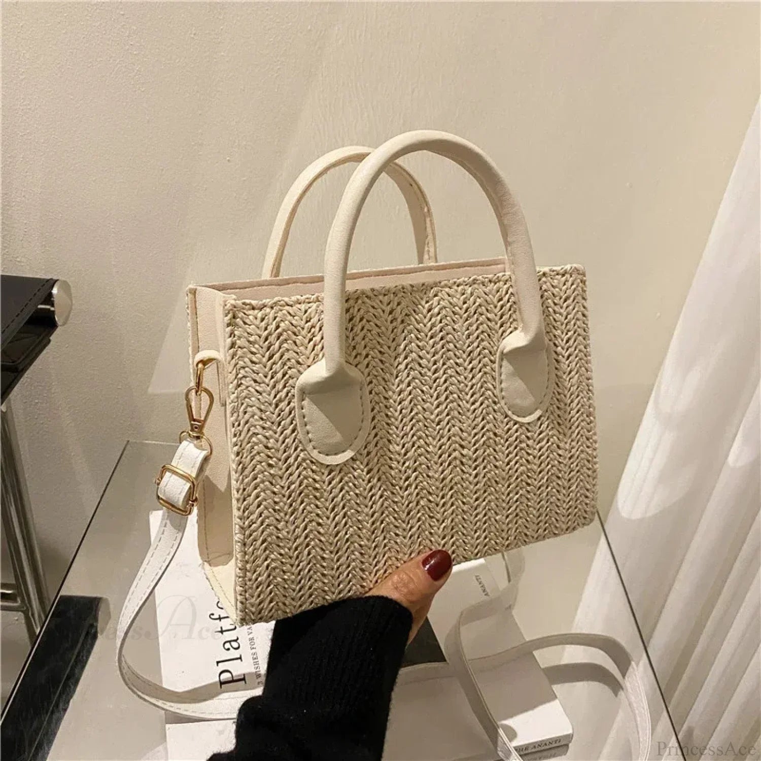 Summer Fresh Flower Woven Crossbody Handbag