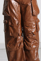 Summer Loose PU Leather Cargo Pants