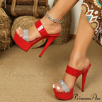 Summer Open Toe 15CM Ultra High Heels Platform Slippers with Crystal Rhinestones - Women's Party Club Sandals