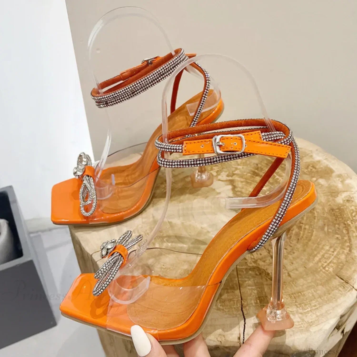 Summer Party Wedding Sandals Crystal Rhinestone Bowknot High Heels Pvc Transparent Pumps High Heel