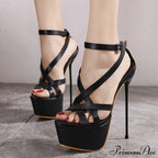 Summer Sexy 17CM Women Platform Sandals Open Toe Buckle Strap High Heels Pole Dance Shoe Black