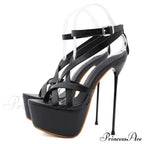 Summer Sexy 17CM Women Platform Sandals Open Toe Buckle Strap High Heels Pole Dance Shoe Black
