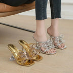 Summer Stiletto Sandals Square Toe Crystal Chain AnkleBuckle Strap Thin High Heel Club Party Wedding High Heel