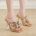Summer Stiletto Sandals Square Toe Crystal Chain AnkleBuckle Strap Thin High Heel Club Party Wedding High Heel