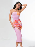 Summer Strapless Backless Wrap Floral Dress