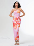 Summer Strapless Backless Wrap Floral Dress