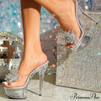Summer Transparent Silver Pearl Designer High Heel Platform Sandals for Women