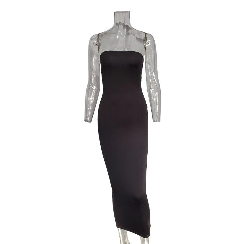 Strapless Bodycon Floor Length Tube Maxi Dress