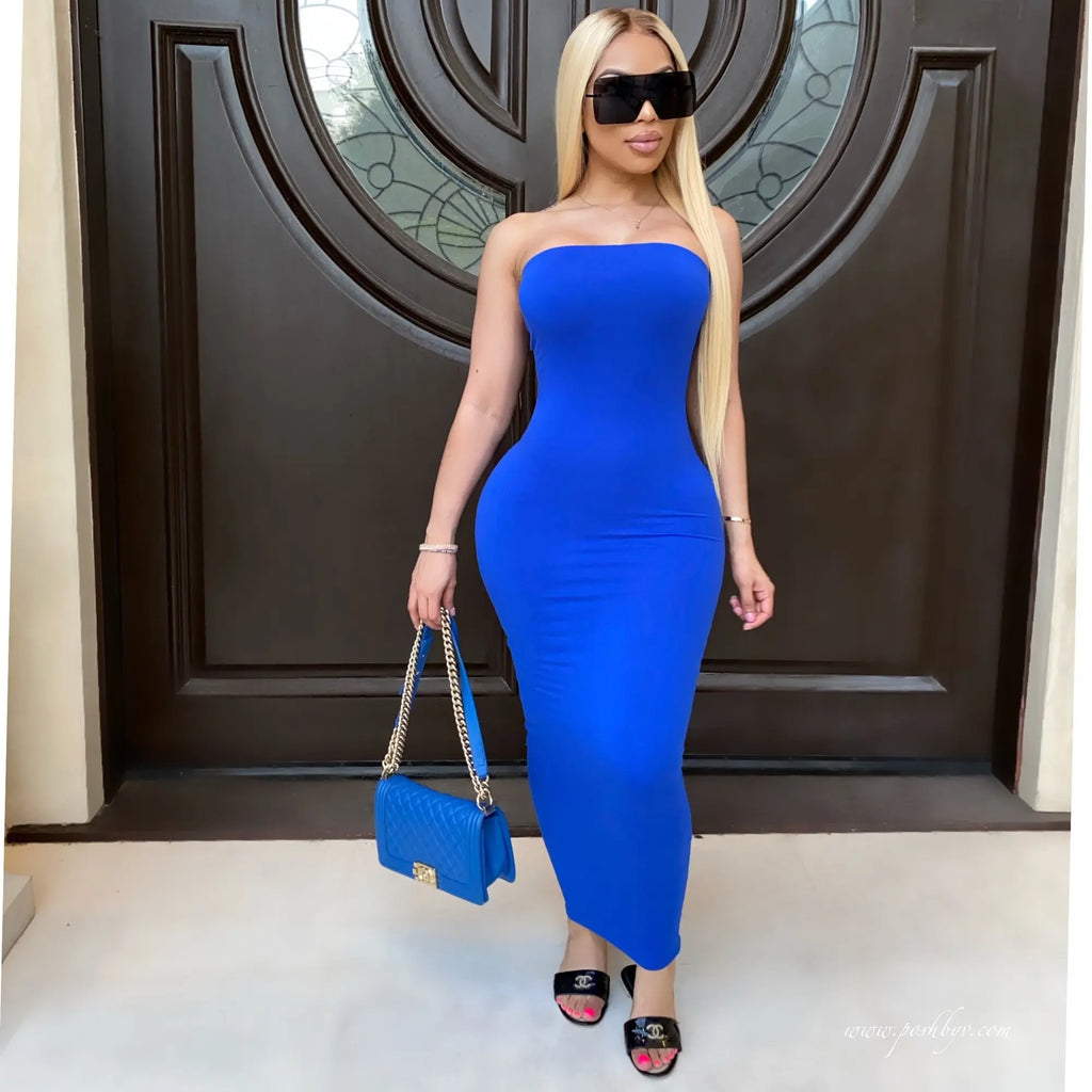 Strapless Bodycon Floor Length Tube Maxi Dress