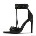 Summer Zip-Tassel Metal-Rivet Buckle Pointed Open-Toe Stripper Heels Wedding Banquet Stiletto High Heel