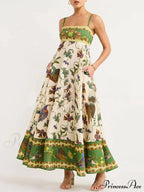 Sun Drenched Unique Print Graceful Smocked Back Pocketed Dress