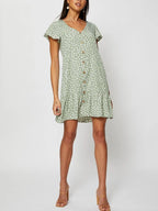 V-neck Single Breasted  Printed Dress