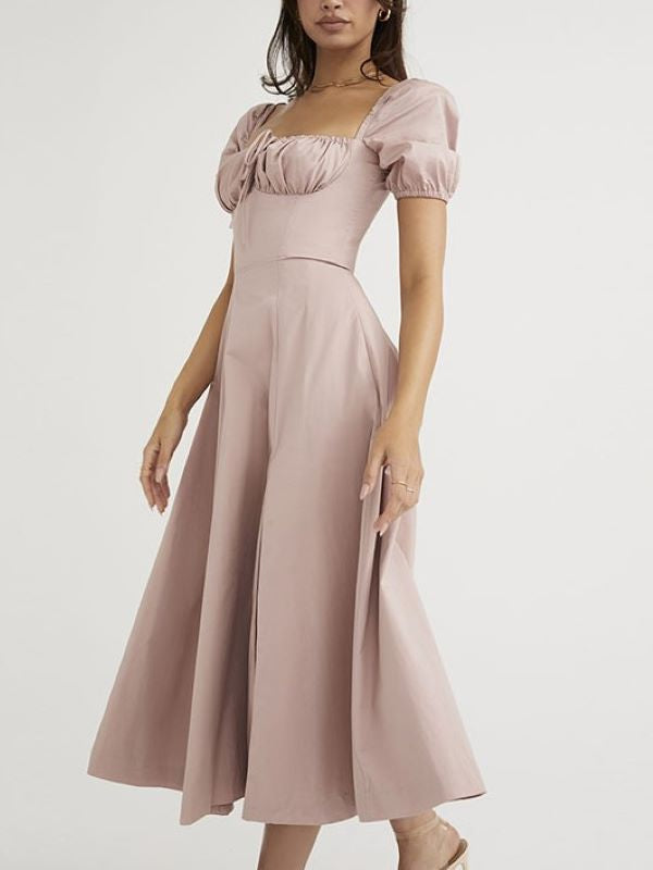 Back Bubble Sleeve Split Dress