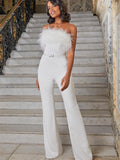 Feather Tube Top Jumpsuit