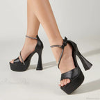Super-High Rhinestone Ankle-Strap Open-Toe Wedding Party RunwayFashion Platform Pumps High Heel