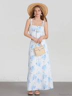 Suspender Crop Tank Top Drawstring A-line Skirt Floral Dress