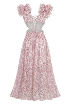 Xenia Minimalist Maxi Dress with Floral Pattern and Cut Outs Statement Occasion Edit
