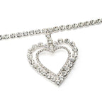 Double Heart Crystal Necklace Silver