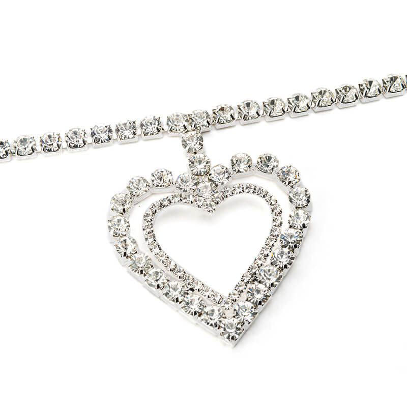Double Heart Crystal Necklace Silver