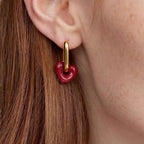 Heart 18K Gold Plated Enamel Hollow Hoop Earrings