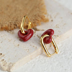 Heart 18K Gold Plated Enamel Hollow Hoop Earrings