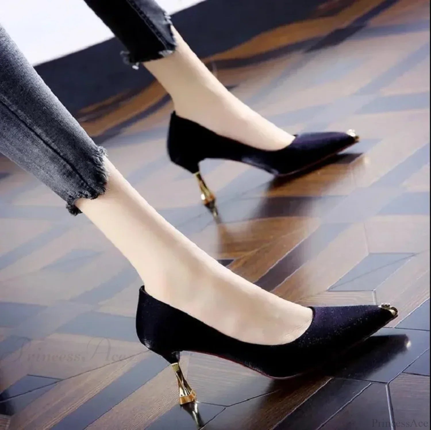 Sweet Lightweight Blue Stiletto Heels Sexy Party Lady Classic Black Pumps Office High Heel