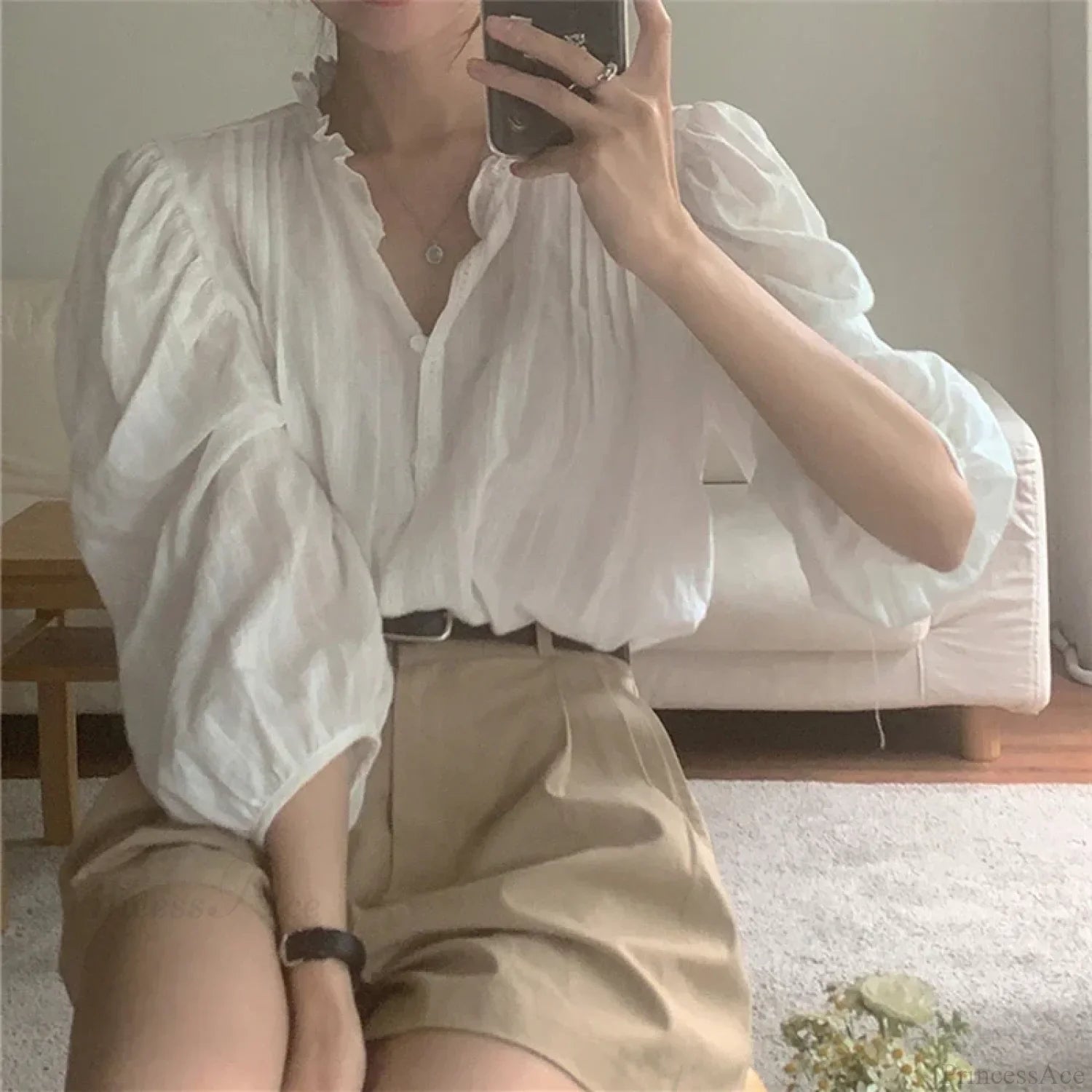 Sweet Puff Sleeve Oversized Vintage Blouse