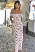 White Ruffle Trim Spaghetti Strap Polka Dot Maxi Dress
