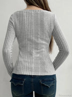 Sweet Solid Split Square Collar Long Sleeve Knit Top