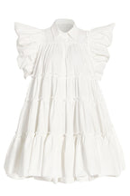 Swingy Puff Sleeve Ruched Ruffle Babydoll Shirt Mini Dress - White
