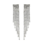 Rhinestone Long Tassel Dangle Earrings Silver