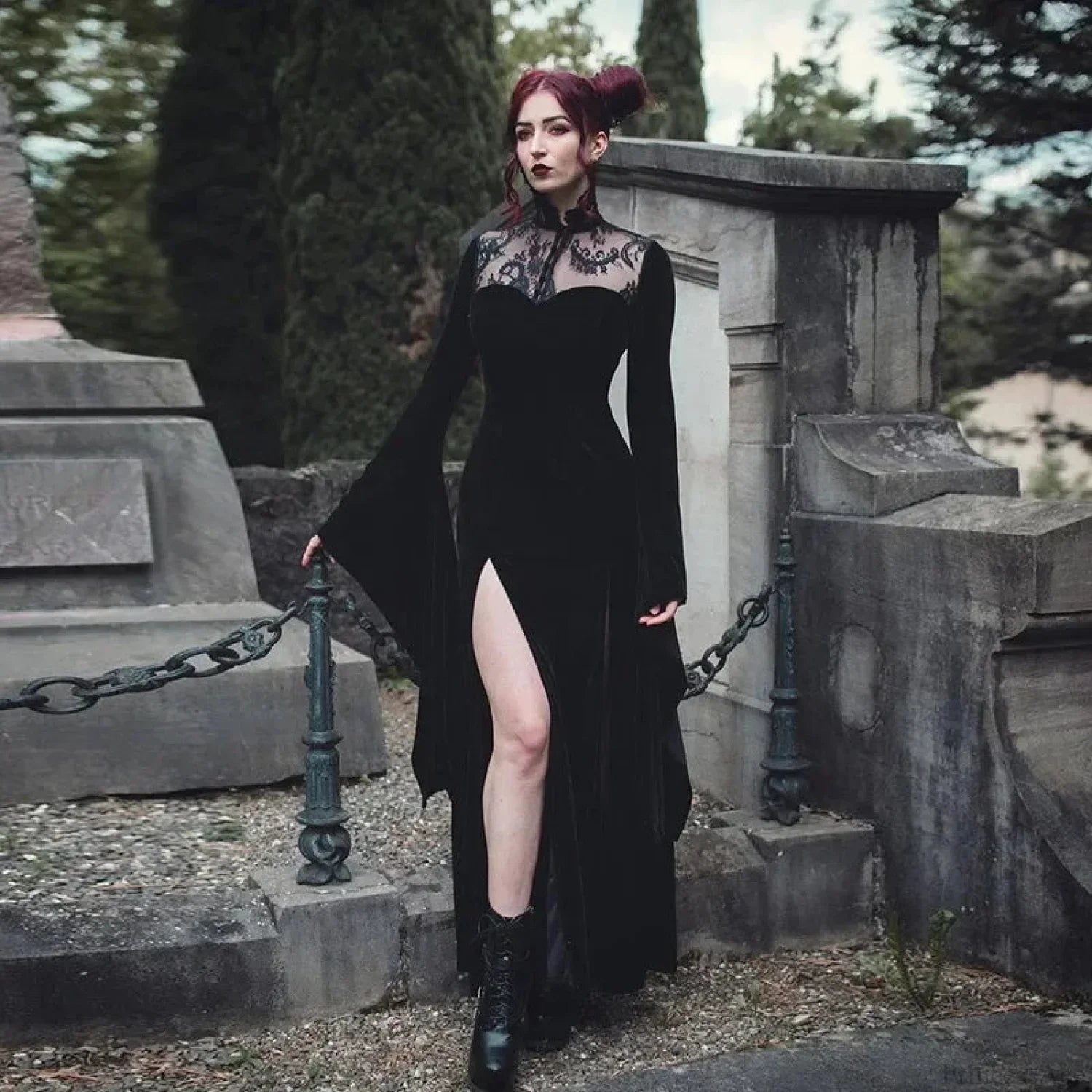 Tall Waist Flared Sleeve Full-Length Dress