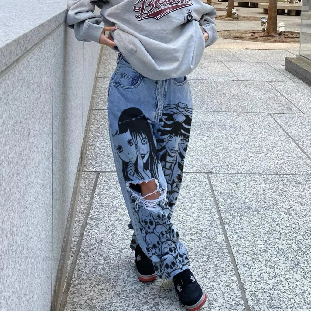 Tall Waist Torn Dark Denim Pant