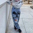 Tall Waist Torn Dark Denim Pant