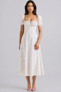 Arwen Print Cotton Puff Sleeve Midi Dress