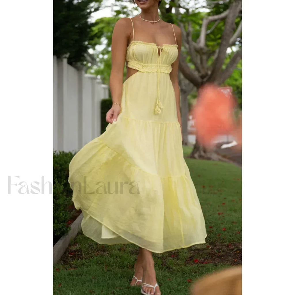 Tassel Tie-Up Cutout Midi Dress