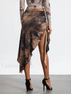 Tassel Wrap Asymmetric Midi Skirt