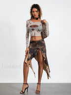 Tassel Wrap Asymmetric Midi Skirt