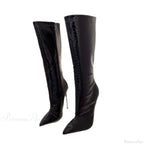 Temperament Pointed Toe 12CM High-heeled Long Boots Stone Pattern Knee-high Stiletto Modern Boot High Heel
